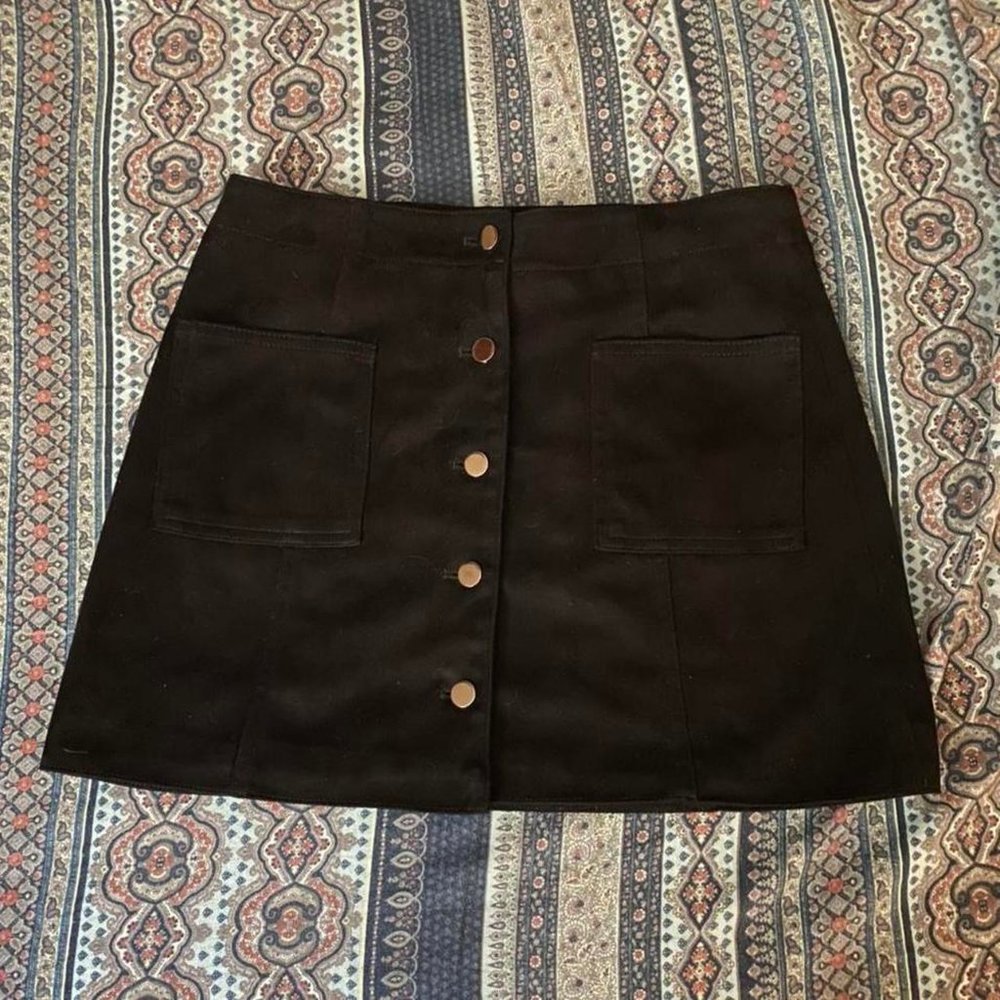Black Suede Button-down Skirt